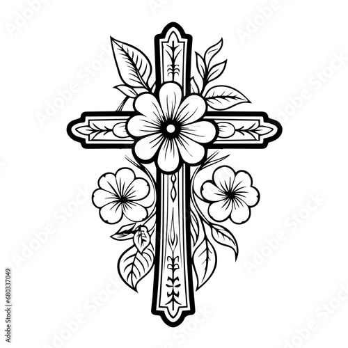 Floral Cross Symbol Vector Illustration