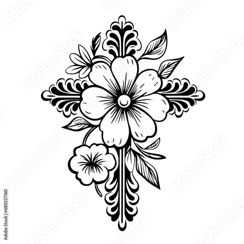 Floral Cross Symbol Vector Illustration