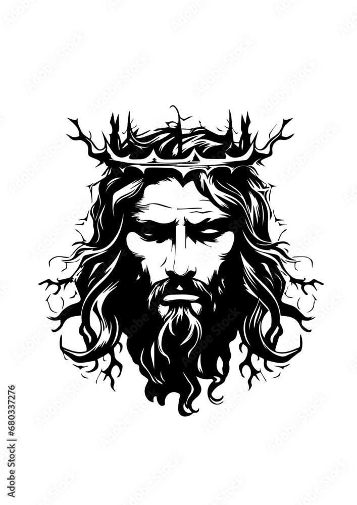 Jesus with Crown of Thorns Vector Illustration