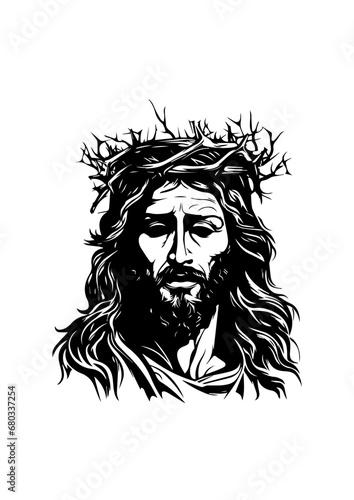 Jesus with Crown of Thorns Vector Illustration