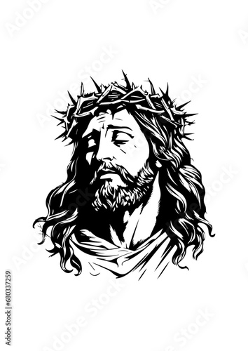 Fototapeta Naklejka Na Ścianę i Meble -  Jesus with Crown of Thorns Vector Illustration