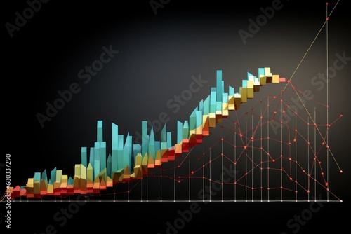 Graph with upward and downward arrows, depicting the fluctuation of stock dividends. photo