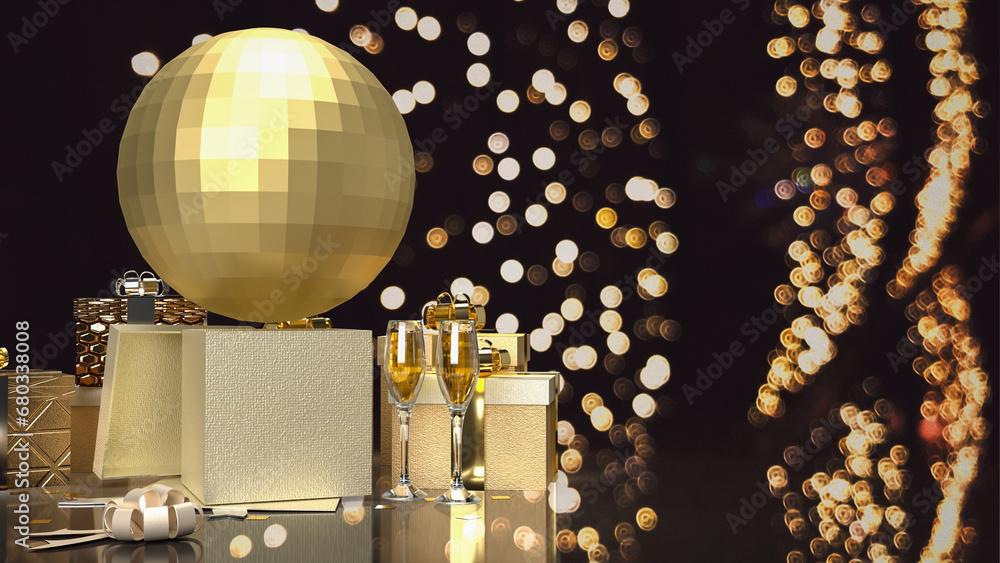 The disco ball or mirror ball and gift box for party concept 3d rendering. The disco ball or mirror ball and gift box for party concept 3d rendering.