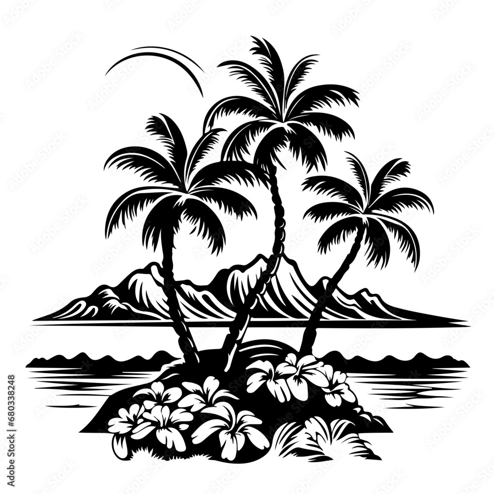 Vibrant Hawaii Scene Vector Illustration