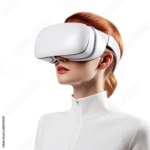 attractive woman wearing VR glasses, AI Generative.
