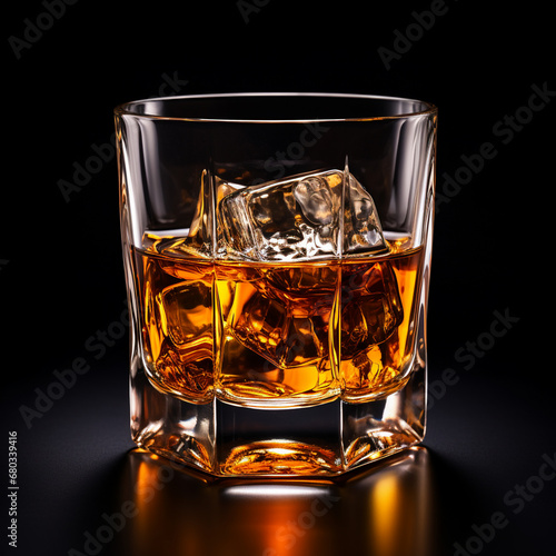 whiskey glass isolated on black background, AI Generative.