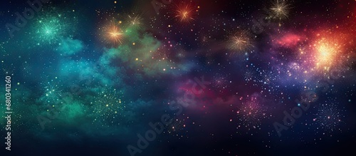 background of the colorful night sky, abstract textures emerged, complementing the festivities of the party with vibrant light, fiery fireworks, and joyous celebrations, casting a happy glow on the