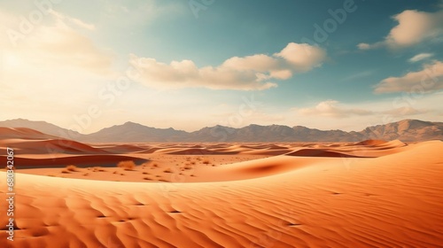 A desert landscape with sandy beige and coral 
