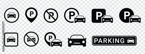 Car parking sign, vector icons for parking and traffic, isolated design, EPS 10, urban transportation, street, road, symbol, graphic, illustration.