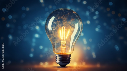 Creative light bulb abstract on glowing blue background AI generated illustration