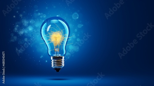 Creative light bulb abstract on glowing blue background AI generated illustration