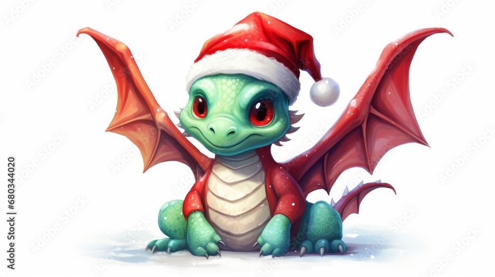 Cute Christmas dragon illustration isolated white background AI generated illustration