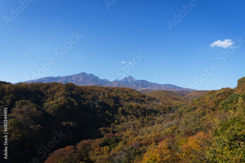 秋の八ヶ岳高原大橋から見た八ヶ岳連峰／日本山梨県北杜市