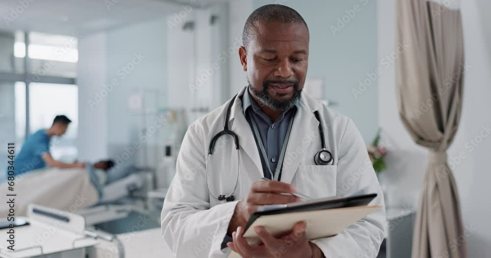 Internet, black man and doctor with a tablet, career or connection with online results, research or email. African person, worker or medical professional with tech, healthcare or career with website Internet, black man and doctor with a tablet, career or connection with online results, research or email. African person, worker or medical professional with tech, healthcare or career with website