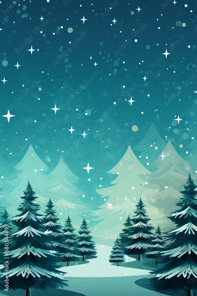 Obraz premium Minimalist design featuring Christmas trees and snowflakes AI generated illustration