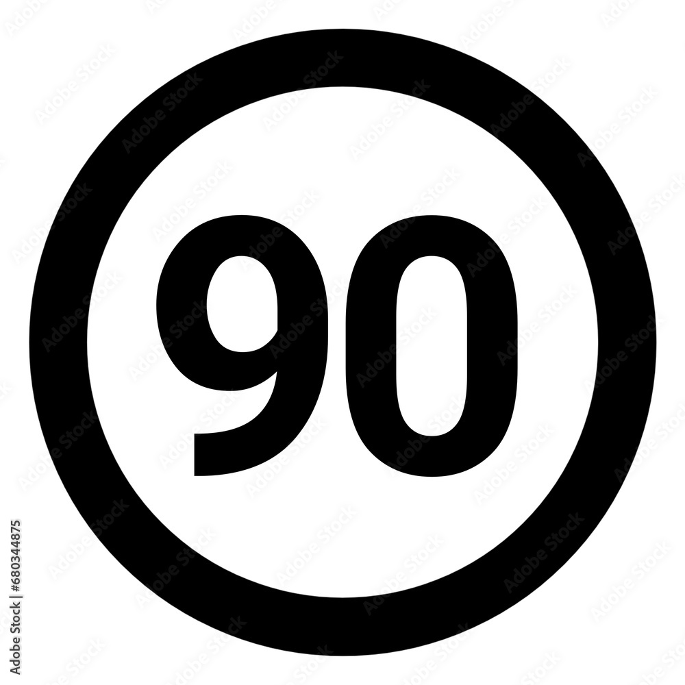 Numbered 90 rounded with circle Numbered 90 rounded with circle