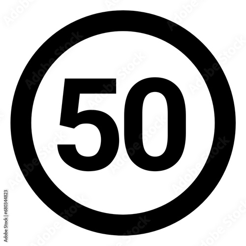 Numbered 50 rounded with black circle 