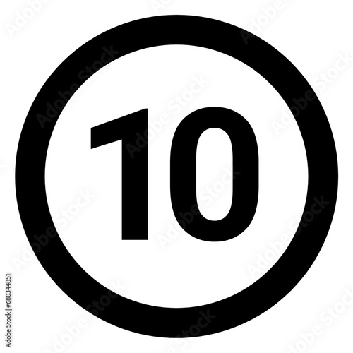limit sign, number 10 rounded with circle 