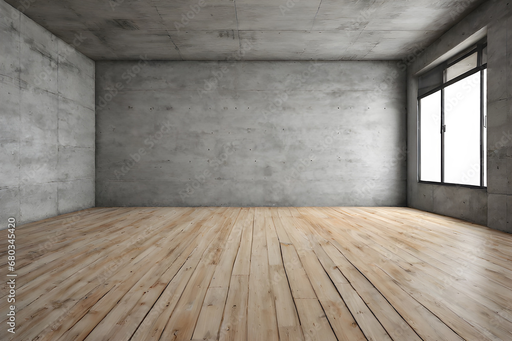 the empty room with concrete wall and wooden floor the empty room with concrete wall and wooden floor