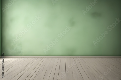 empty room with green wall and wooden floor