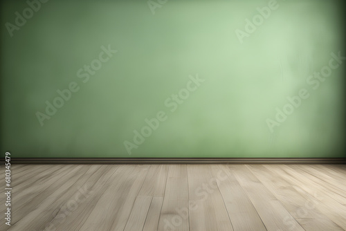 empty room with green wall and wooden floor