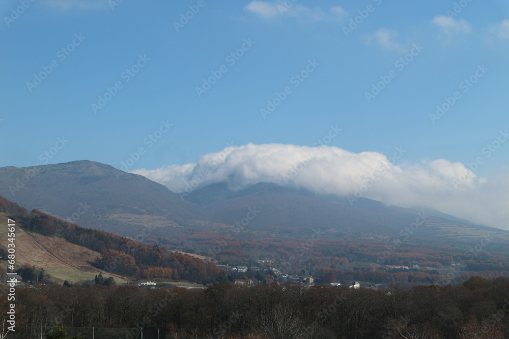 Majestic mountain forest and ski slopes in the beautiful autumn landscape in nagano Japan.