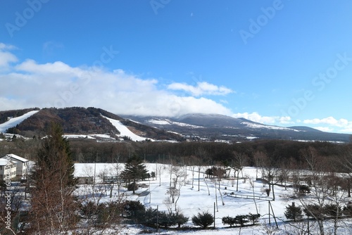 Beautiful skiing and snow mountains in Japan's Nagano Prefecture.