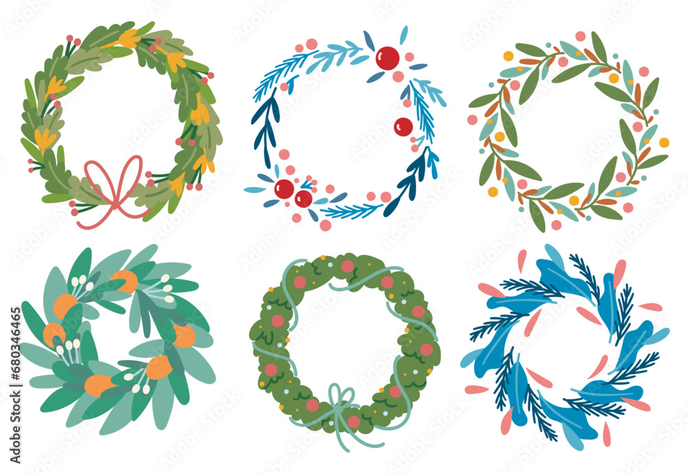 Set of Floral Decoration Frame and Border, Christmas Garland Decoration Set of Floral Decoration Frame and Border, Christmas Garland Decoration
