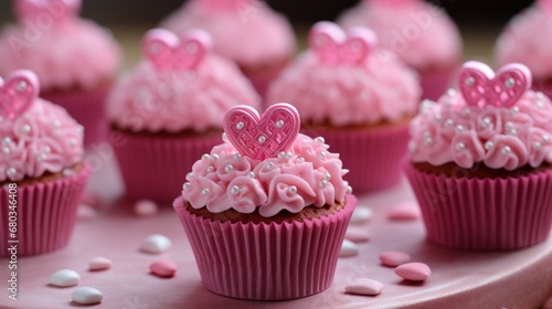 Pink Valentines Day themed cupcakes AI generated illustration