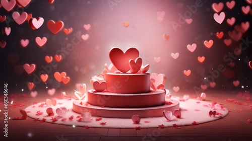 Podium surrounded by floating hearts symbolizing warm affection on Valentines Day   AI generated illustration