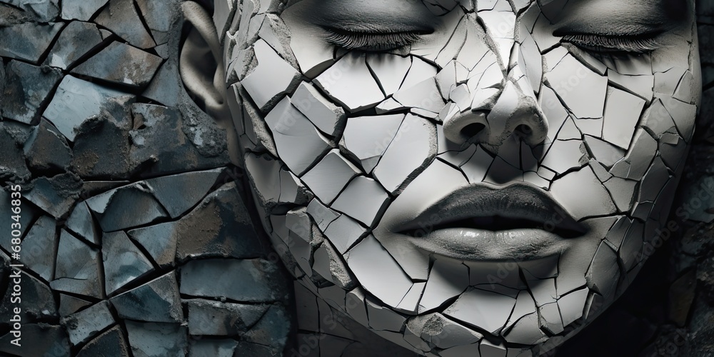 a woman's face is made of cracked stone, generative AI a woman's face is made of cracked stone, generative AI