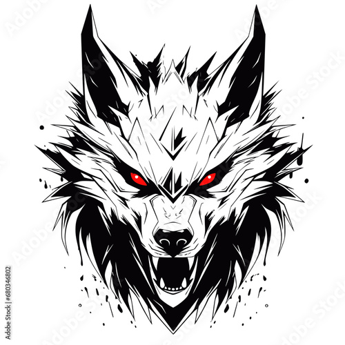Wolf Demon Monster Fire Scary Head Graphic Design Logo Line Art Abstract