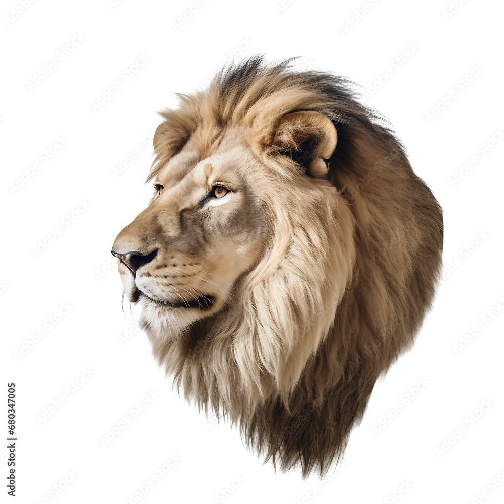 Lion panthera leo head isolated on transparent background