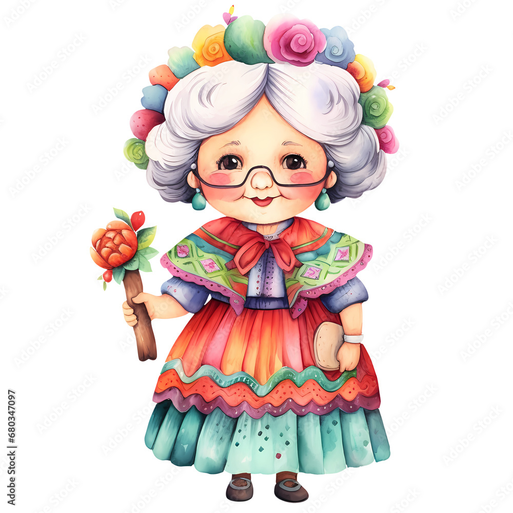Cute Grandma Mexican Watercolor Clipart Illustration Cute Grandma Mexican Watercolor Clipart Illustration