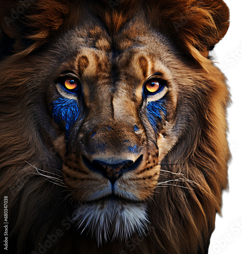 Portrait of a lion face shot isolated on transparent background 