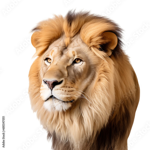 Portrait of a lion head isolated on transparent background