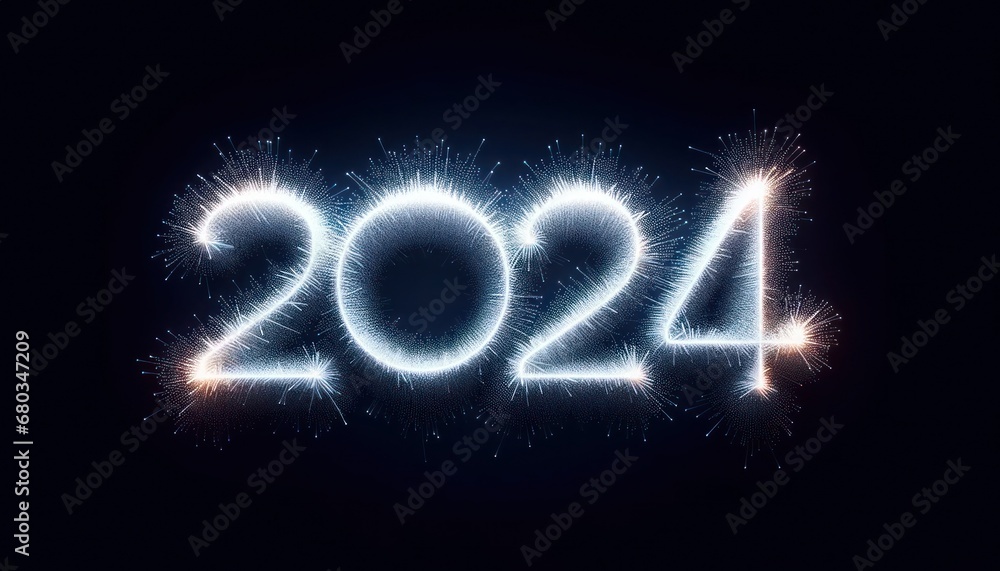 Happy new year 2024 typography in sparkling light style Happy new year 2024 typography in sparkling light style