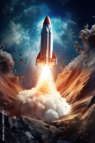 Rocket flying through space AI generated illustration