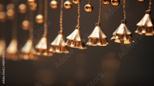 Tiny bells on a minimalist Christmas garland captured in macro details AI generated illustration
