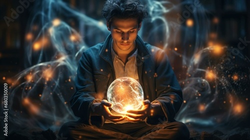 Man creating magic photo