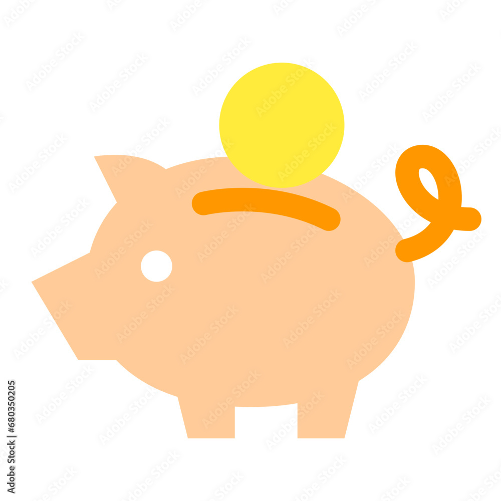 Obraz premium 金融、ブタ、貯金箱を表すカラースタイルのアイコン