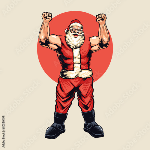 santa claus with a muscular body illustration vector