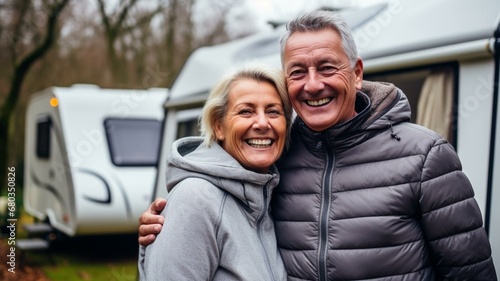 Retired couple with caravan photo