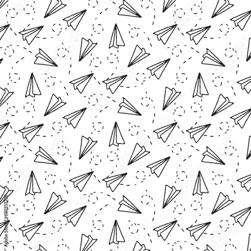 Paper airplane pattern in doodle style  vector graphics  line drawn by hand. Creative design textile  wrapping paper  wallpaper vector texture