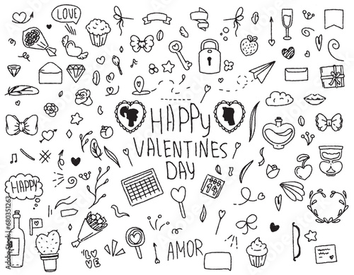 doodle set valentine's day. Illustrations for the holiday, large vector set.