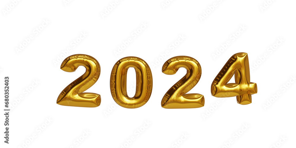 3D illustration render golden/ambar metallic balloon happy new year 2024. New Year's Eve party. Resource for social media art. 3D illustration render golden/ambar metallic balloon happy new year 2024. New Year's Eve party. Resource for social media art.