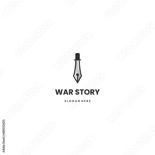 war story logo design, sword combine with pen tool icon logo template