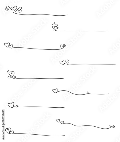 シンプルなハート　手書きライン　飾り罫　ベクター