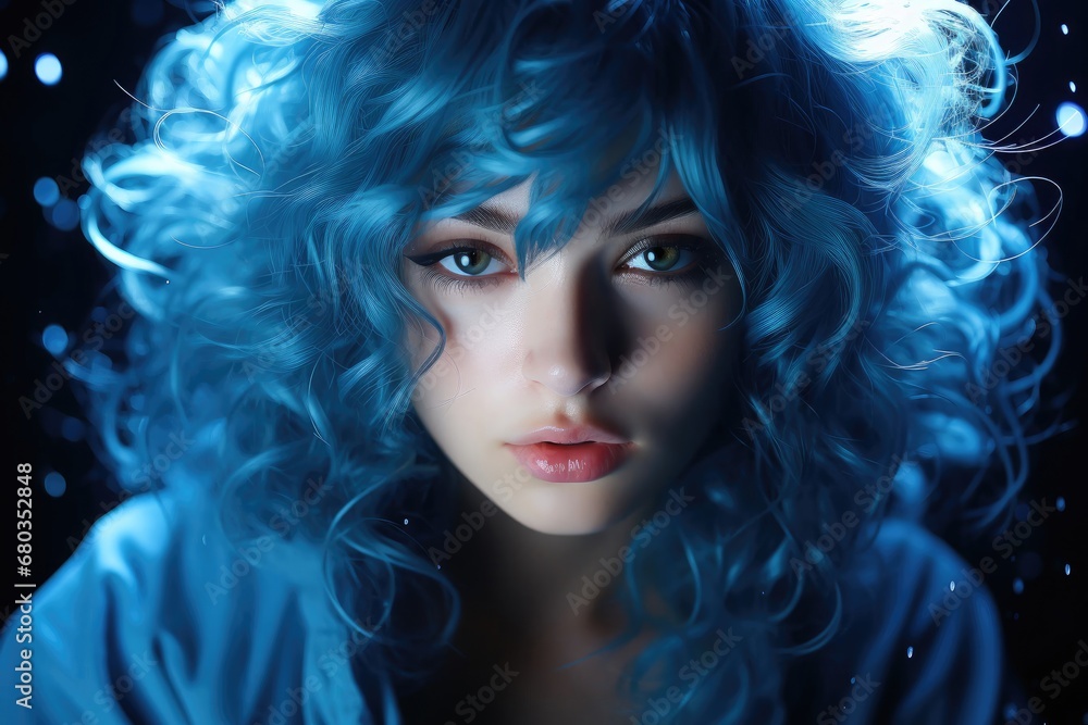 Person with Striking Blue Hair Generative AI