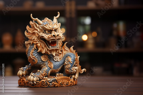 Figurine of a Chinese dragon with copy space. Generative AI image.